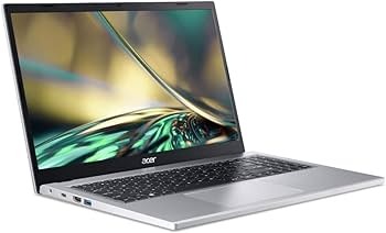 Acer Aspire 3 A315-24P-R7VH slim laptop in silver, front view with screen on displaying Windows desktop)